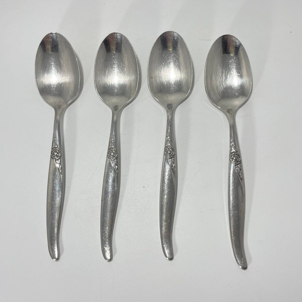 Lot of 4 Oneida Wm A Rogers Premier La Rose Stainless Teaspoon 6” Vtg